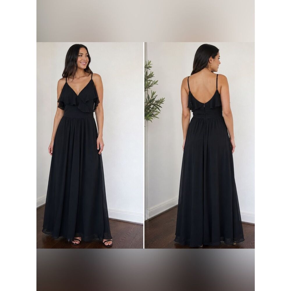 Morilee Madeline Gardner Black Chiffon Spaghetti Strap Dress